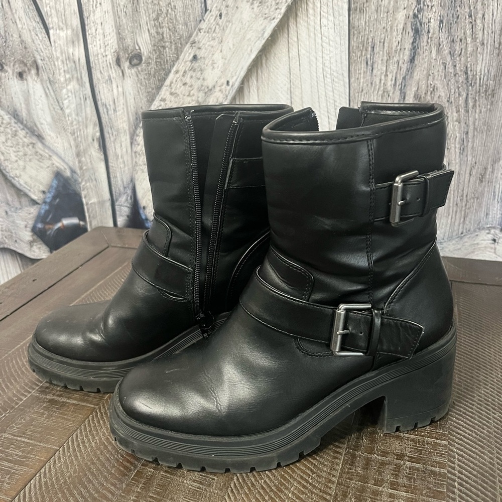 Esprit Black Combat Boots with Buckle Detail